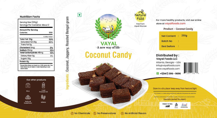 Coconut Candy | Burfi with 100% Natural Cane Sugar | Jaggery